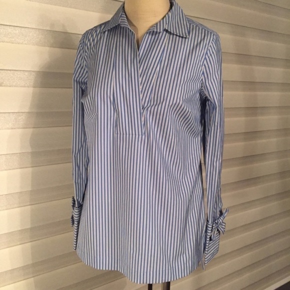 NWT Talbots Striped High-low Bow-Wrist Shirt XS - Picture 1 of 6